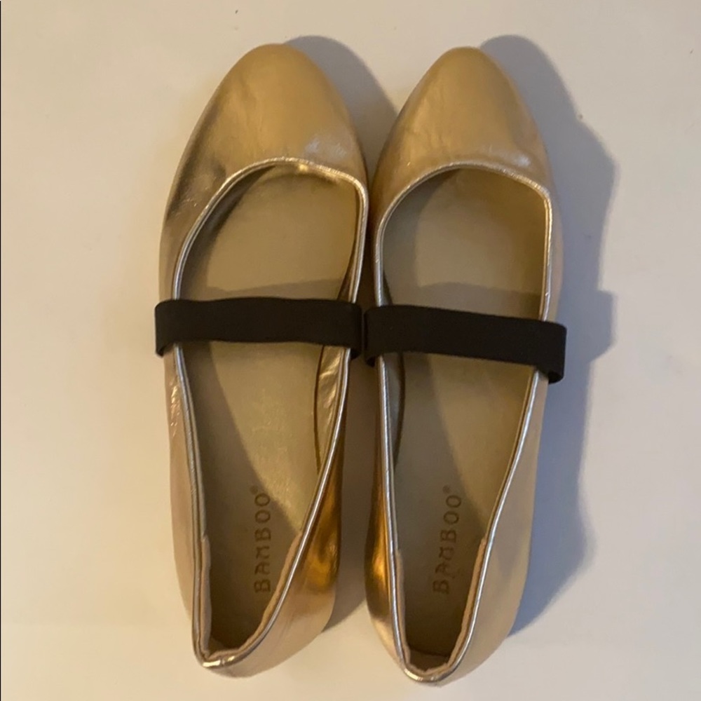 Gold flats with black strap
